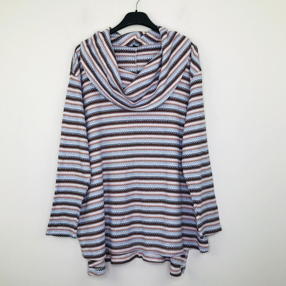 Lane Bryant Women's 14/16 Sweater Multicolor Striped Cowl Neck Rib Knit CB17